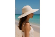 Wide Brim Braded Paper Straw Hat w/ Frill - White - HT-ST255WT